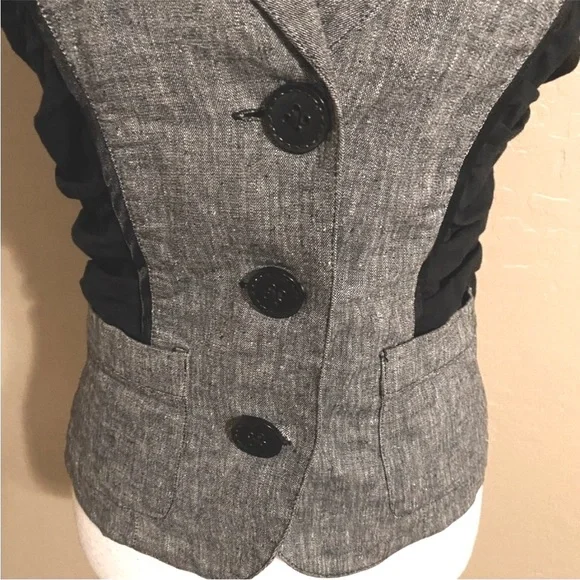 🌸3/$25 Candies Linen Blend Black & Gray Blazer Jacket with Ruching Detail Size M - Picture 12 of 16
